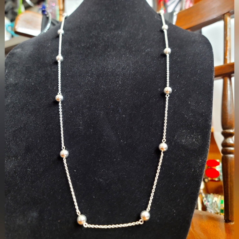 CHAPS Long silver beaded chain necklace CHAPS